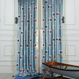 (One Pair) Country Blue Jacquard Kids Curtain
