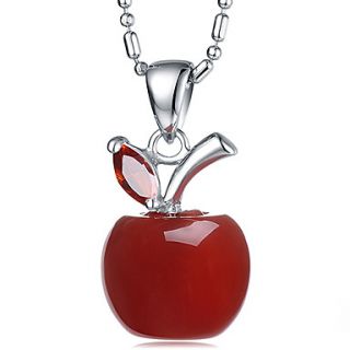 Gorgeous Sterling Silver With Red Agate Apple Pendant Womens Necklace(18K Gold Plated Neck Chain)