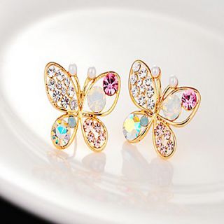 Pearl butterfly hollow out diamond stud earrings