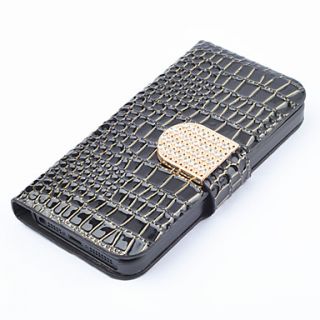 Gold Zircon Button Crocodile Leather Case for iPhone 5(Assorted Color)