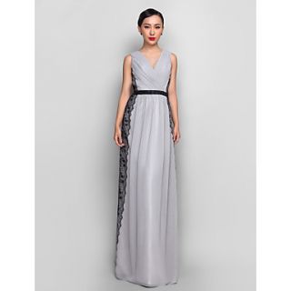 Sheath/Column V neck Floor length Chiffon And Lace Evening Dress (835172)