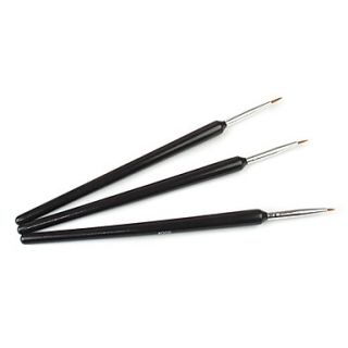 3PCS Black Tiny Acrylic Nail Art Drawing Painting Pen Brush