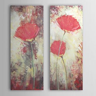 Hand Painted Oil Painting Floral Red Petal with Stretched Frame Set of 2 1310 FL1043