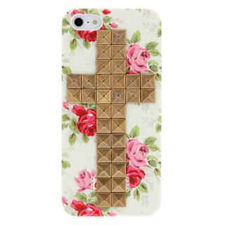 Novelty Design Bronzed Rivets Cross and Rose Pattern Hard Case with Nail Adhesive for iPhone 5/5S
