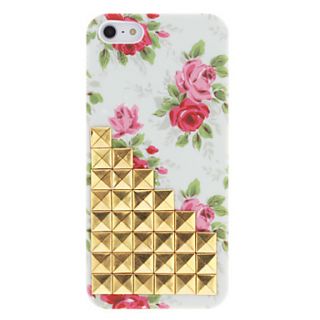 Novelty Design Golden Rivets Up Stairs and Rose Pattern Hard Case with Nail Adhesive for iPhone 5/5S