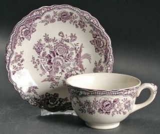 Crown Ducal Bristol Mulberry Flat Cup & Saucer Set, Fine China Dinnerware   Mulb