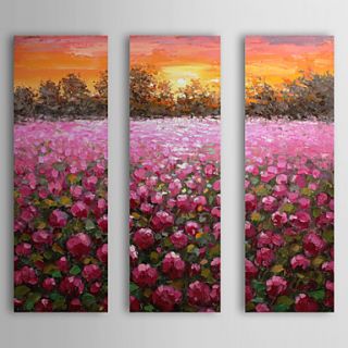 Hand Painted Oil Painting Floral Sunset with Stretched Frame Set of 3 1310 FL1122
