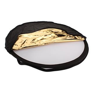 5 IN 1 Folding Round Shaped Dual Side Large Flash Reflector Board   Golden Silver (80cm Diameter)