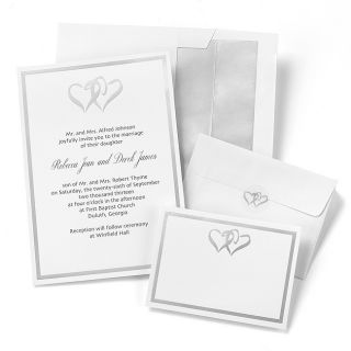 Silver Double Heart Invitation Kit