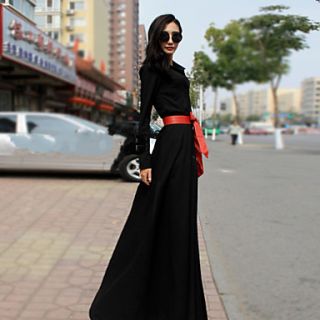 Verragee Extra Long Slim Dress Without Belt(Black)