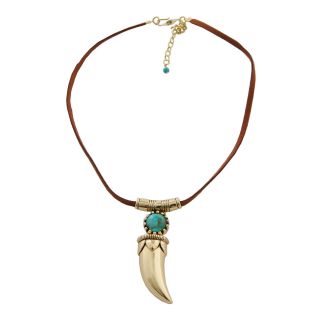 Art Smith by BARSE Turquoise & Leather Brass Drop Necklace, Womens
