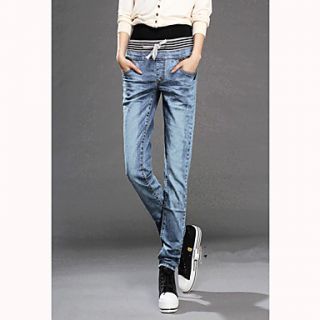 TS Simplicity Casual Bandage Elastic High Waist Washed Jeans Pants