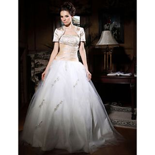 Ball Gown Strapless Floor length Satin/ Tulle Prom Dress With Appliques With A Wrap