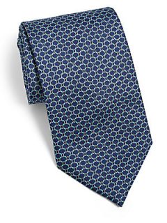 Brioni Oval Print Silk Tie   Blue