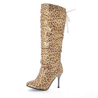 Leopard Print Faux Leather Stiletto Heel Knee High Boots Party Shoes(More Colors)