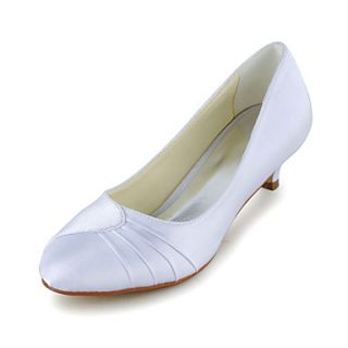 Satin Wedding Kitten Heel Pumps Heels with Ruched(More Colors)