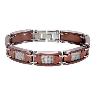 Men s Mesh Stainless Steel & Brown Ceramic Bracelet, Black