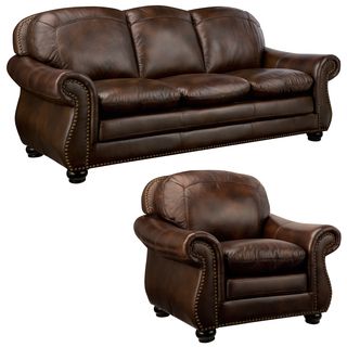 Monterrey Brown Italian Leather Sofa And Leather Chair