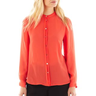 Worthington Long Sleeve Button Front Blouse with Cami   Petite, Bold Coral