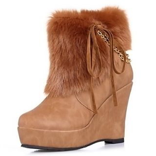 Faux Leather Wedge Heel Snow Boots With Chain (More Colors)