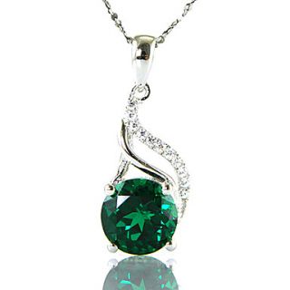 Ladies 925 Sterling Silver Lab Created Emerald PendantsNecklace