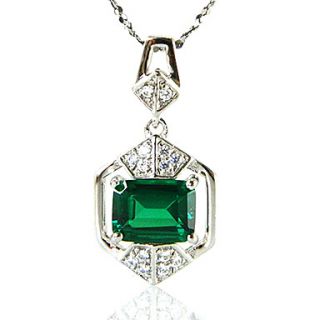 Womens 925 Sterling Silver Lab Created Emerald Pendant Necklace