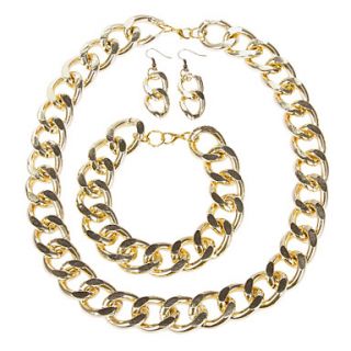 Shiny Alloy Gold Plated Chunky Chain Necklace Bracelet Earrings Jewelry Set