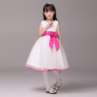 A line Princess Jewel Knee length Satin and Organza Flower Girl Dress