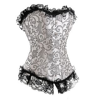 CAOJI Womens Sexy Silver Lace Strapless Corset and T back