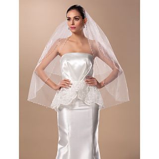 Two tier Fingertip Wedding Veil With Pearl(More Colors)