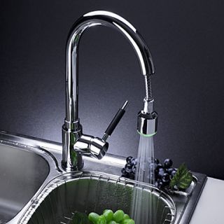 Single Handle Solid Brass Pull Out Kitchen Faucet with Color Changing LED Light