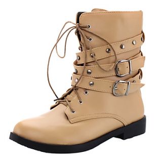 Faux Leather Chunky Heel Combat Ankle Boots(More Colors)