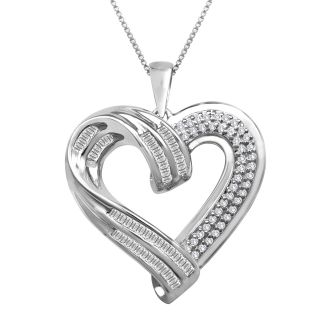 Sterling Silver CT. T.W. Diamond Heart Pendant, Womens