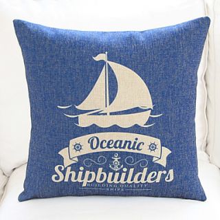 18 20 Nautical Sail Boat Sign Blue Cotton/Linen Decorative Pillow Cover