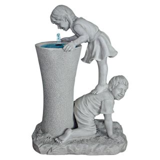 Design Toscano Get a Leg Up Girl and Boy Sculptural Fountain Multicolor  