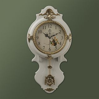 23.5White Golden Country Holiday Style Wall Clock With Pendulum