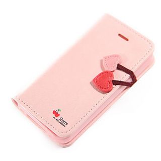Cherry Heart Flip PU Leather Wallet Stand Case Cover for iPhone4/4S