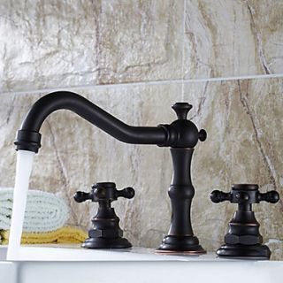 Vintage Style Oil rubbed Bronze Finish Double Handles Brass Bathroom Sink Faucet