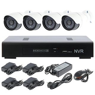 Cotier  Security 4 CH Network Video Recorder NVR Kit with 4 pcs 720P Waterproof IP Bullet Cameras