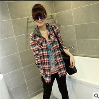 Womens Fashion Grid Hoodie Blouse