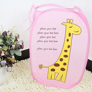 Contemporary Pink Cotton Laundry Basket with Giraffe Pattern