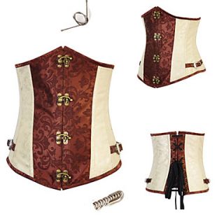 Gothic Style Brown Grommets Floral Print Satin Corset For Women