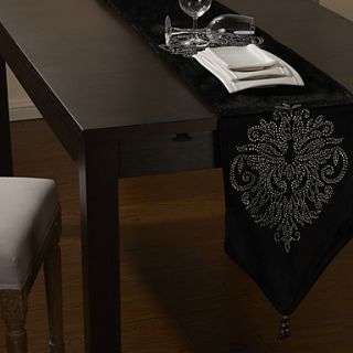 Black Velvet Table Runner with Floral Diamond 80×12