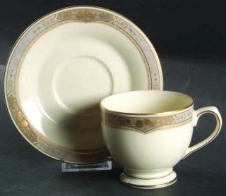 Mikasa Royal Court Footed Cup & Saucer Set, Fine China Dinnerware   Ivory Backgr