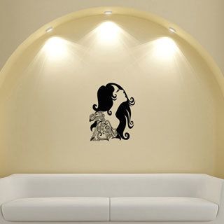Beautiful Silhouette Girls Face Design Vinyl Wall Art Decal (Glossy blackEasy to apply and remove, instructions includedDimensions 25 inches wide x 35 inches long )