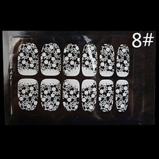 12PCS White Lace Transparent with Rhinestone Glitter Wedding Nail Stickers Flower Pattern