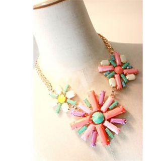 Daphne Fashion Exaggerated Pastel Irregular Shape Contrast Color Gemstone Large Flowers Necklace(Screen Color)