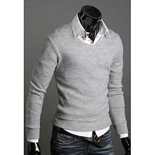 Langdeng Casual Vintage Cotton Slim Knitted V Neck Shirt(Light Gray)