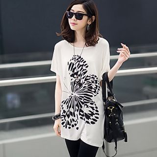 Uplook Womens Casual Round Neck White Butterfly Pattern Loose Fit Batwing Sleeve T Shirt 505#