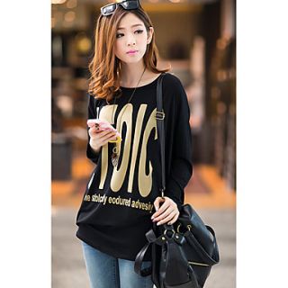 Uplook Womens Casual Round Neck Black Le Loose Fit Batwing Long Sleeve T Shirt 318#